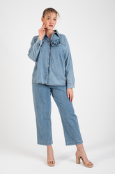 HatunAtila Çiçek Detaylı İkili Takım - 7794 Mavi